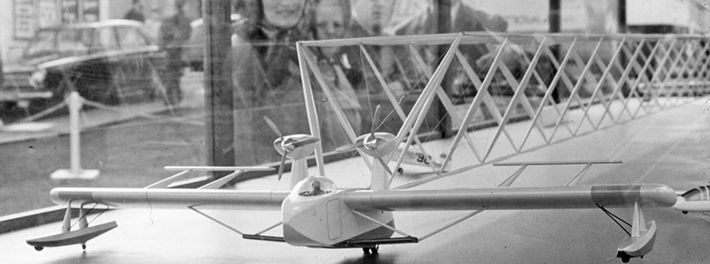 Viewing model seaplane in shop window