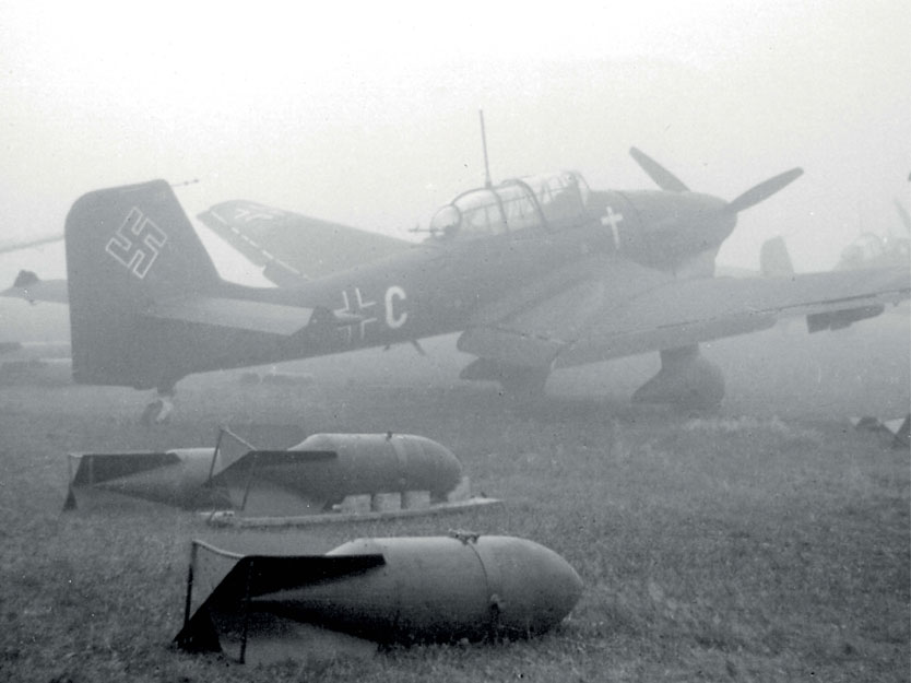 The Battle of Britain: fought in azure skies? This image of a socked-in Stuka suggests not